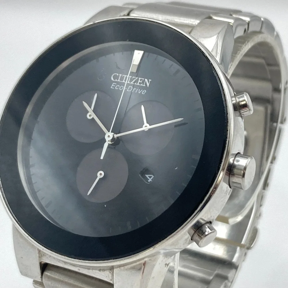 Citizen Eco-Drive Axiom Chronograph Watch Men 38mm Black Date H504-S086906 7.25
